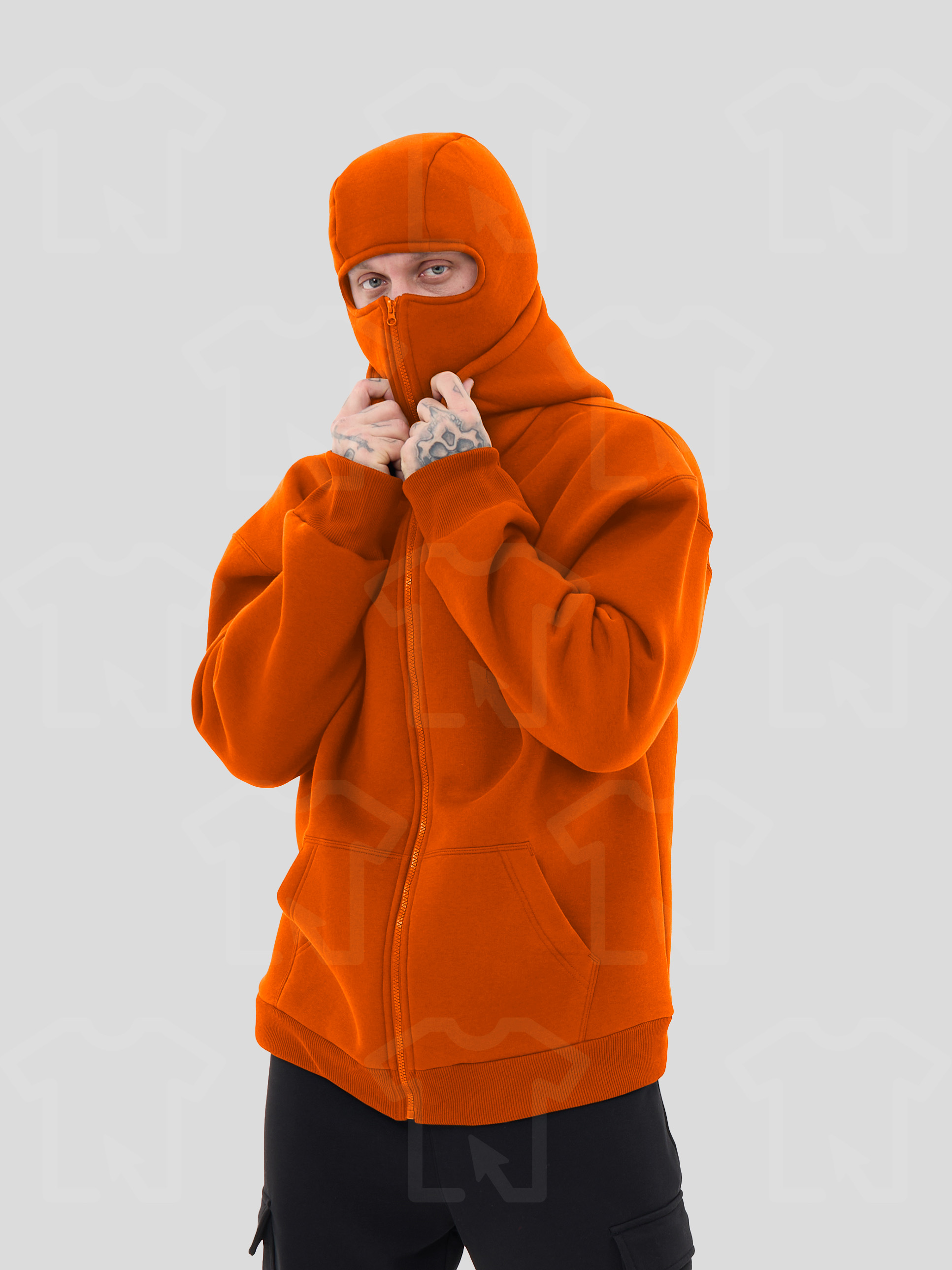 Худи Oversize BALACLAVA ZIP (на молнии) Премиум с начесом, цвет: оранжевый